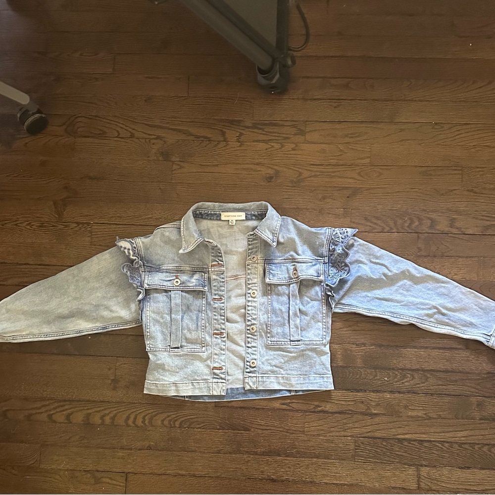 Something Navy Blue Cropped Jean Jacket